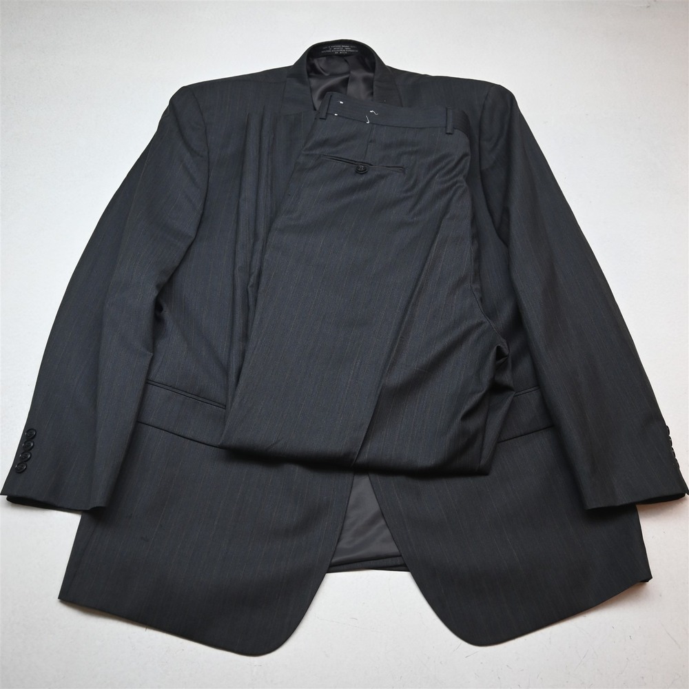 Vtg Y2K 2000s USA Made 48L 40x34 Gray Striped Wool Cashmere Jacket Pants Suit